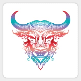 Rainbow colored Bull with horns art illustration Magnet